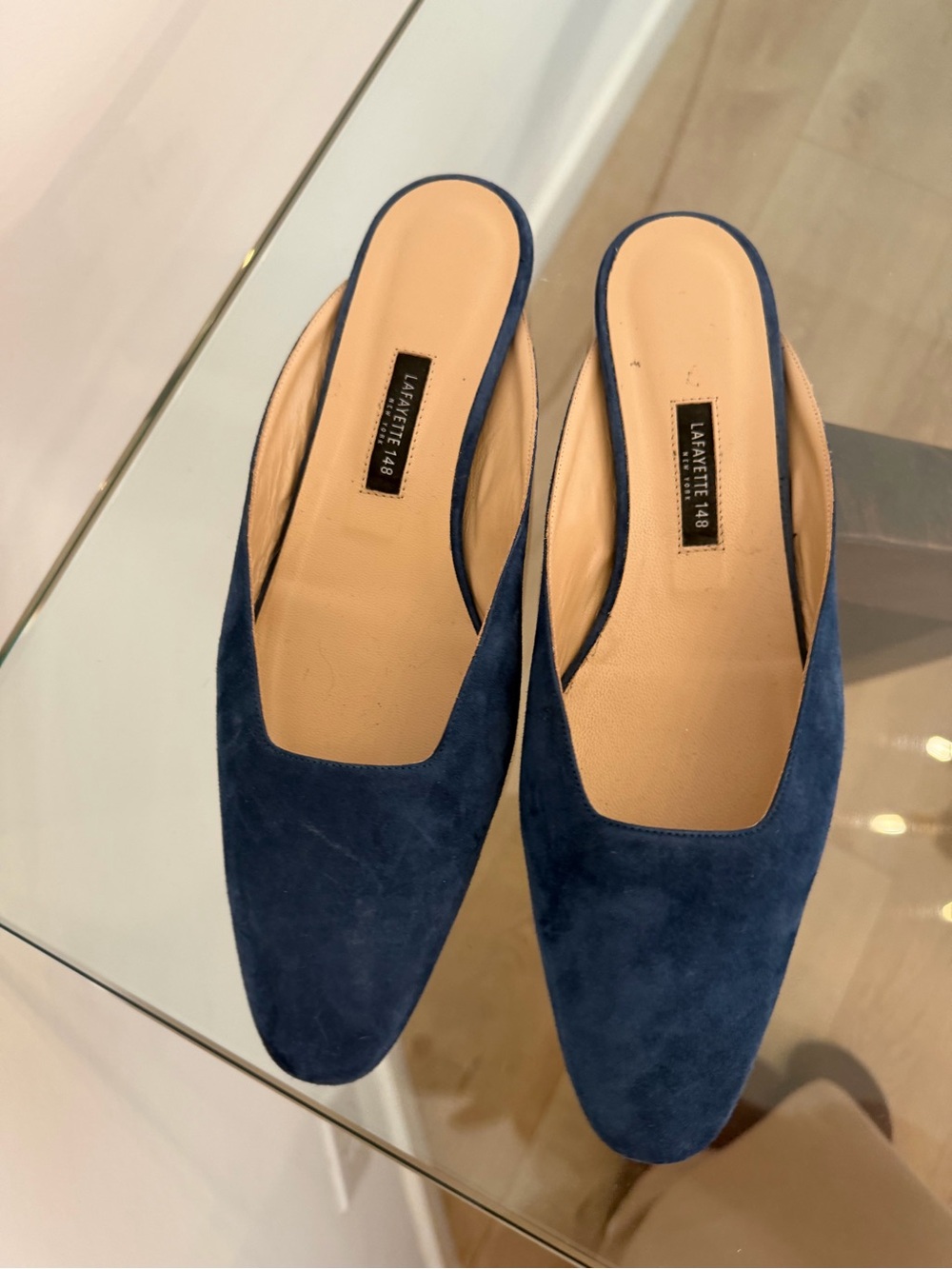 Lafayette 148 Navy Blue Suede Italian Leather Mule Flats EU 39 - Picture 4 of 11